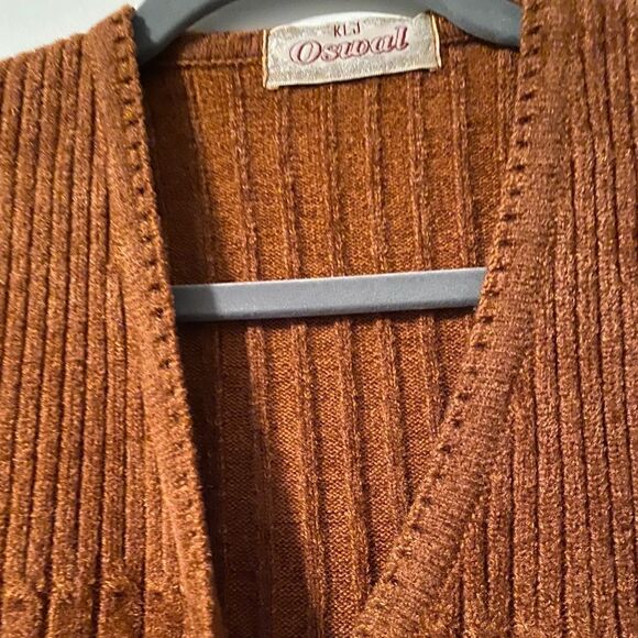 KLJ Oswal Ribbed Knit Cardigan Unisex Brown Sz M - Picture 5 of 12